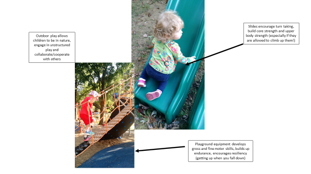 Two images side by side with children playing on the playground