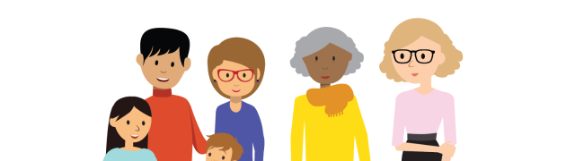 An illustration of people of diverse ages and skin tones standing in a group