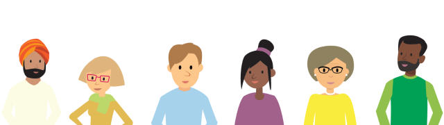 A group of illustrated people of various ages and skin tones