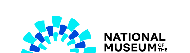 A logo consisting of a medium blue circle with lighter blue dashes intersecting through it, next to the text "National Museum of the American Latino" and the Smithsonian logo.