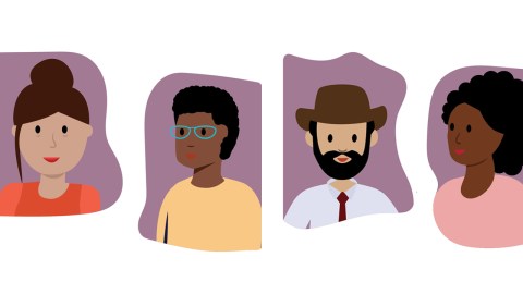 An array of illustrations of people with different gender presentations and skin tones