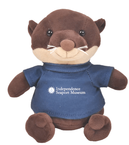 A plush otter wearing a t-shirt that reads "Independence Seaport Museum"